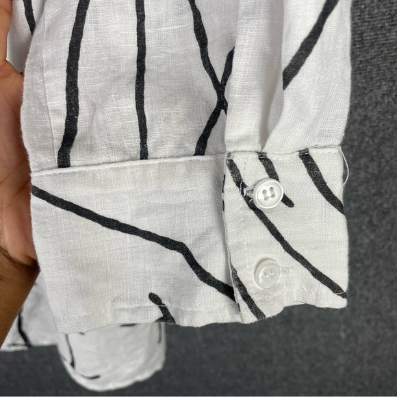 Finley Linen Tunic L White Black Line Art Print Minimalist Boho Lagenlook Top - Picture 8 of 11